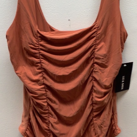 Liz & Sara Size XL Rust Ruched One-Piece Sleeveless Thong Bodysuit.New With Tags - Picture 2 of 6
